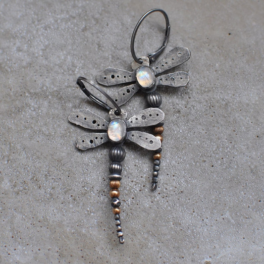 Boucles d'oreilles Vintage Libellule Pierre de Lune