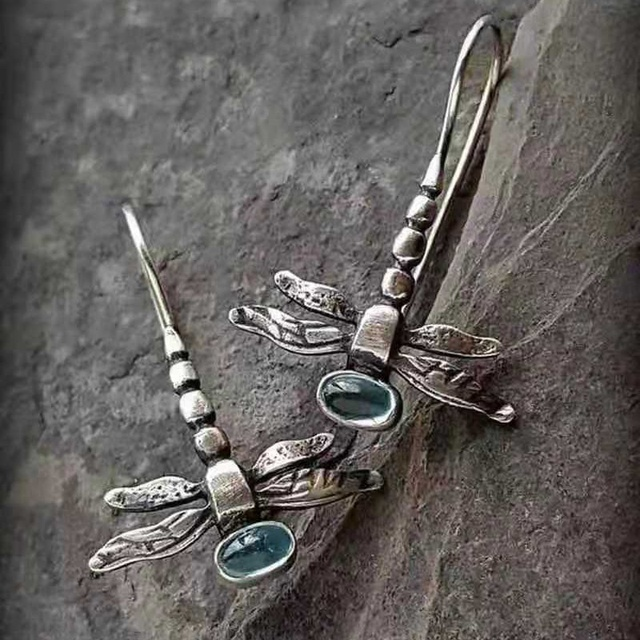 Boucles d'oreilles Argent Libellule Vintage