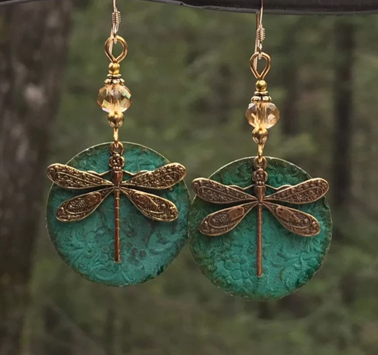 Boucles d'oreilles Dorées Libellule Vintage