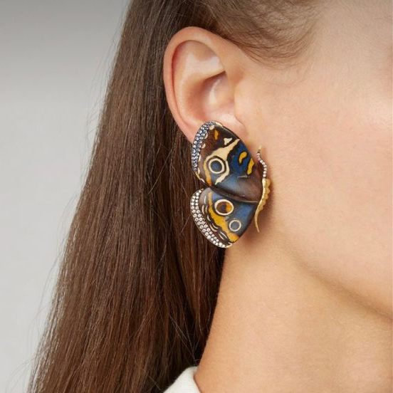 Boucles d'Oreilles Papillon Main Peint Vintage