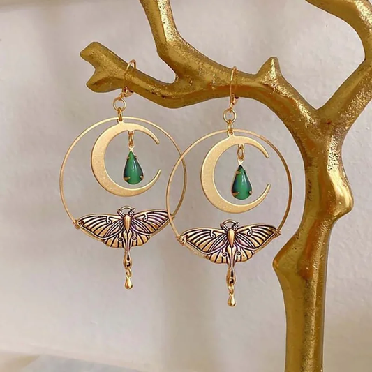 Boucles d'oreilles Lune Libellule Dorée Vintage