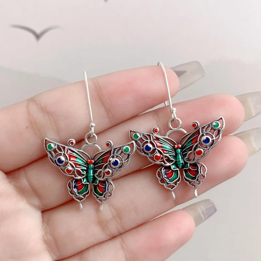 Boucles d'Oreilles Papillon Coloré Vintage