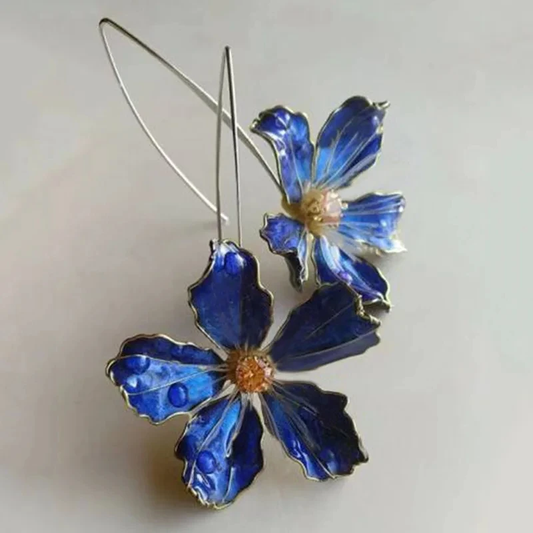 Boucles d'Oreilles Vintage Fleur Bleue