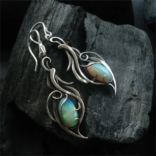 Boucles d'oreilles vintage opale bleue en argent sterling