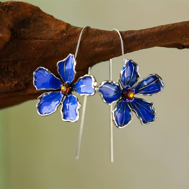 Boucles d'Oreilles Vintage Fleur Bleue