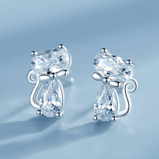 Boucles d'oreilles Chat Zircone Vintage