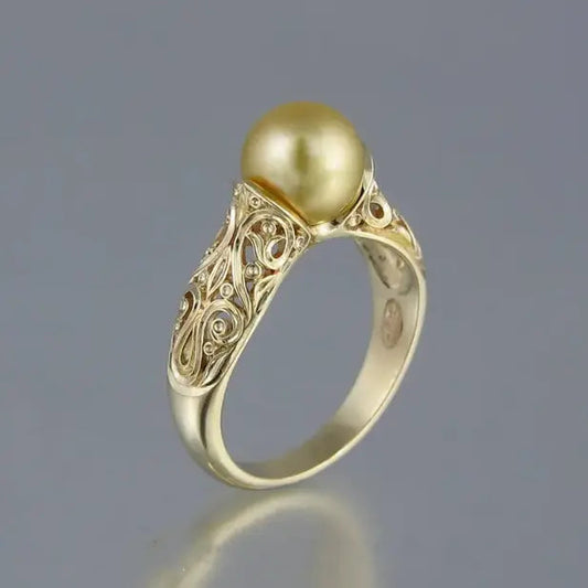 Bague vintage perle dorée
