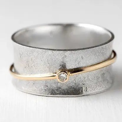 Bague vintage en argent et zircone dorée