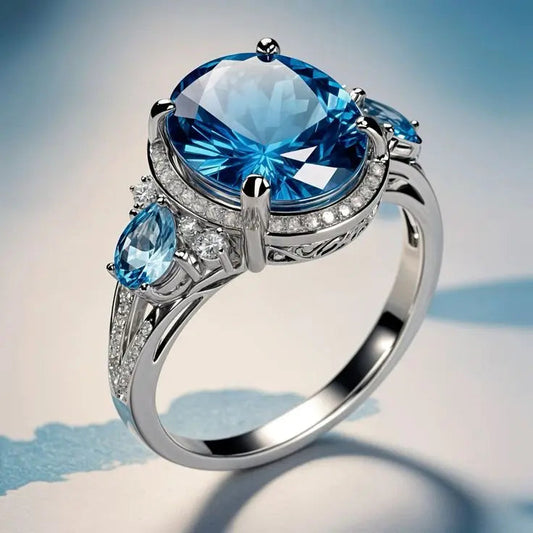 Bague vintage en argent avec cristal bleu