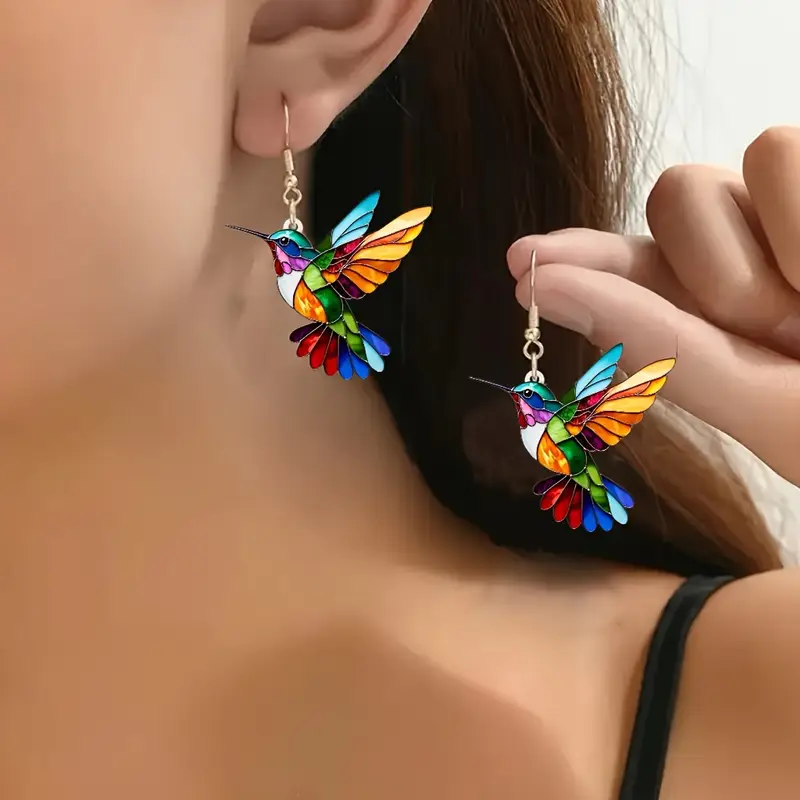 Boucles d'Oreilles Colibri Coloré