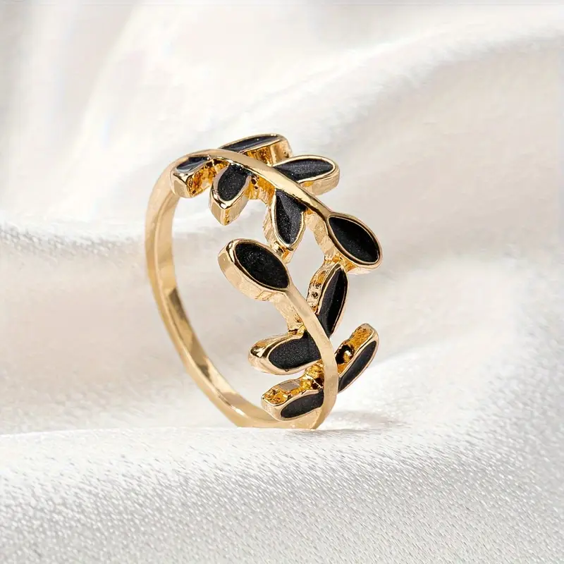 Bague Feuille Noire en Or