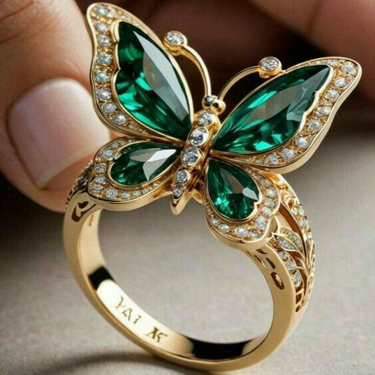 Bague Papillon Cristallin Vert en Or