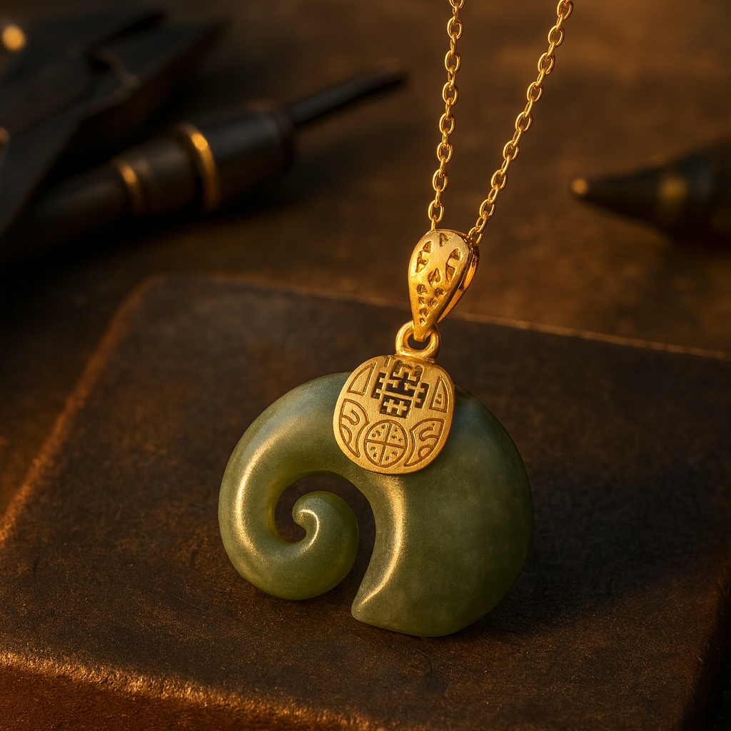Collier Pendentif Éléphant en Jade de Hetian – Chaîne Placée Or 18K pour Femme
