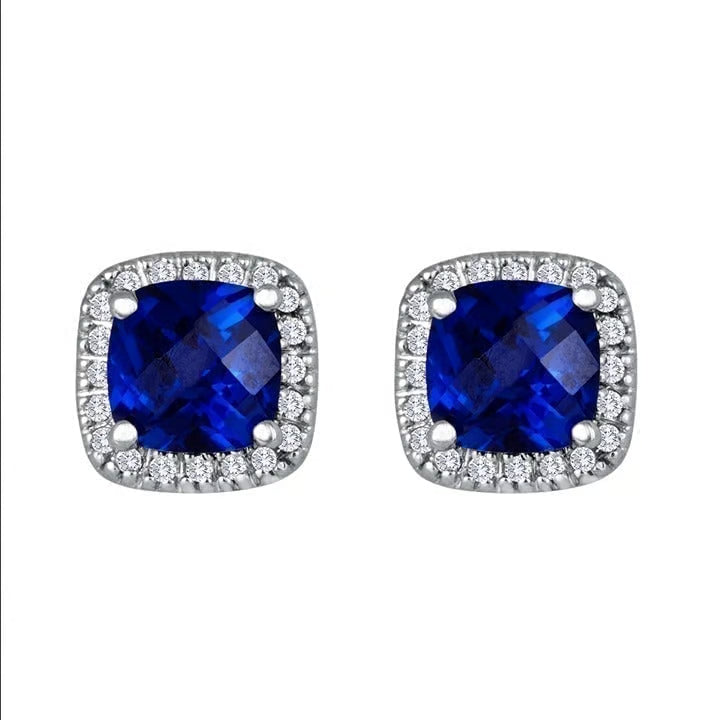 Boucles d'oreilles stud carrées saphir | Or Blanc