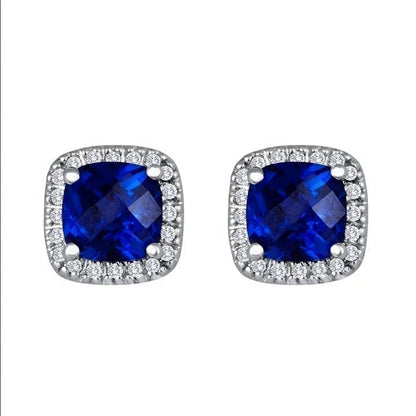 Boucles d'oreilles stud carrées saphir | Or Blanc