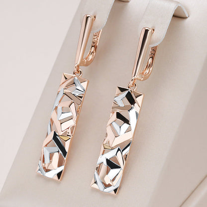 Boucles d'oreilles longues plaquées or rose 18 Carats avec gravures