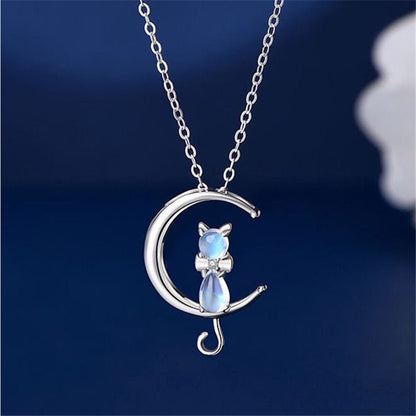 Collier Pierre de Lune Croissant et Chat