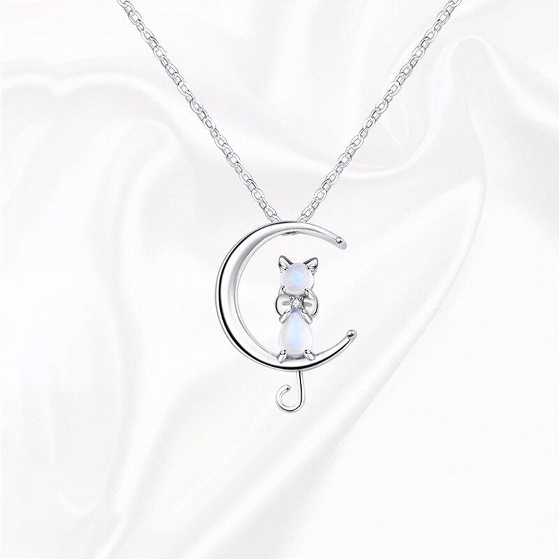 Collier Pierre de Lune Croissant et Chat