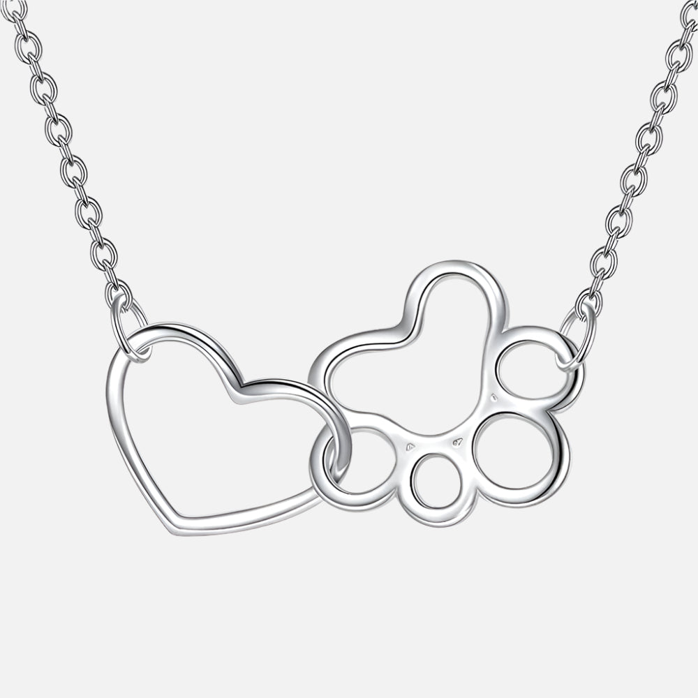 Collier Empreinte Patte en Argent Sterling – Pendentif Cristal Cœur