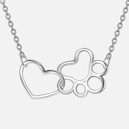 Collier Empreinte Patte en Argent Sterling – Pendentif Cristal Cœur
