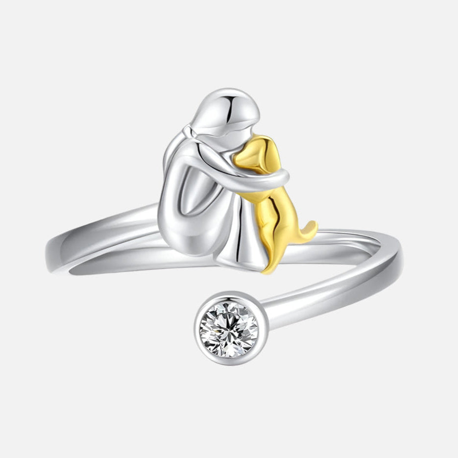 Bague Chien en Argent Sterling 925 avec Zircone – Réglable & Faite Main