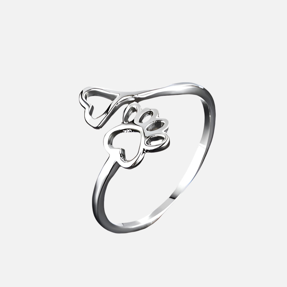 Bague Patte et Cœur Réglable – Acier Inoxydable