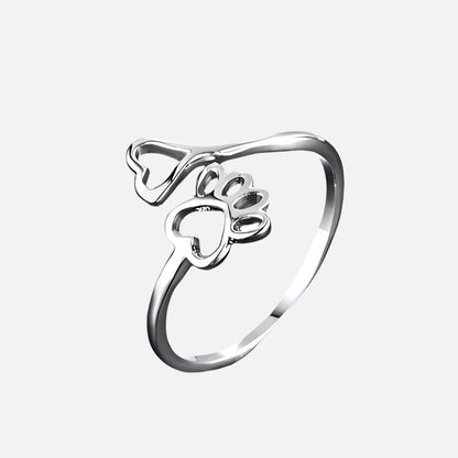 Bague Patte et Cœur Réglable – Acier Inoxydable
