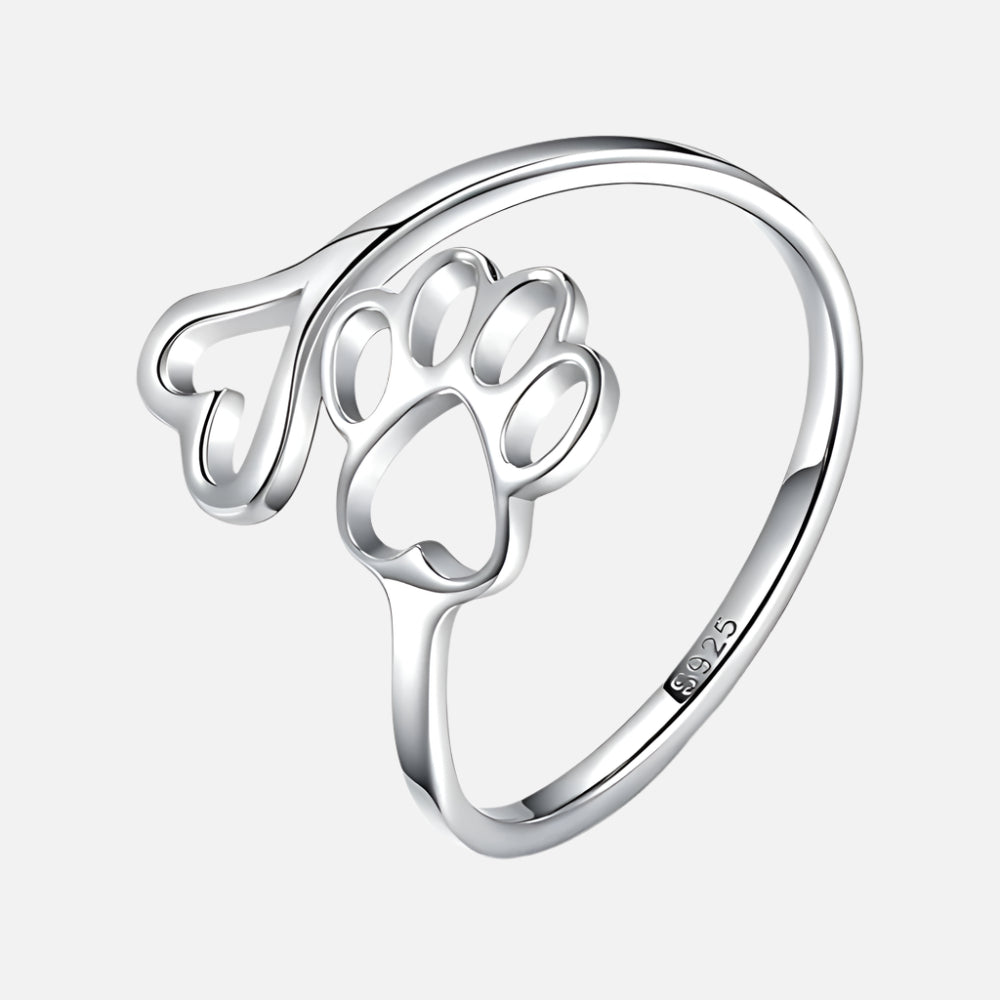 Bague Patte et Cœur Faite Main – Argent Sterling 925 Réglable