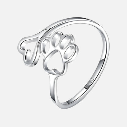 Bague Patte et Cœur Faite Main – Argent Sterling 925 Réglable