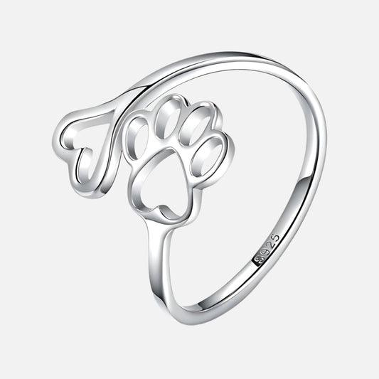 Bague Patte et Cœur Faite Main – Argent Sterling 925 Réglable