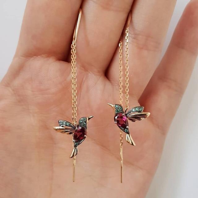 Boucles d'Oreilles Colibri Émail et Zirconia