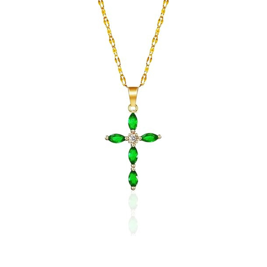 Collier Croix Émeraude | Or