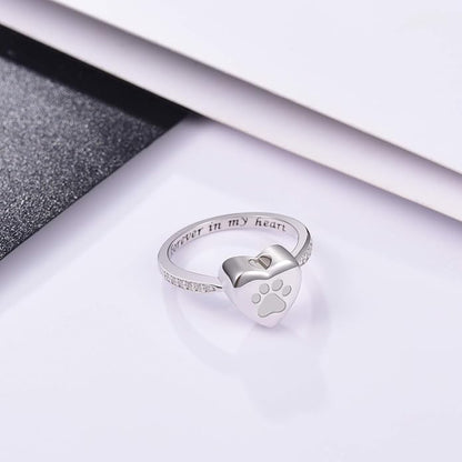 Bague Urne Commémorative pour Animal – Bijou de Souvenir Cœur Empreinte Patte