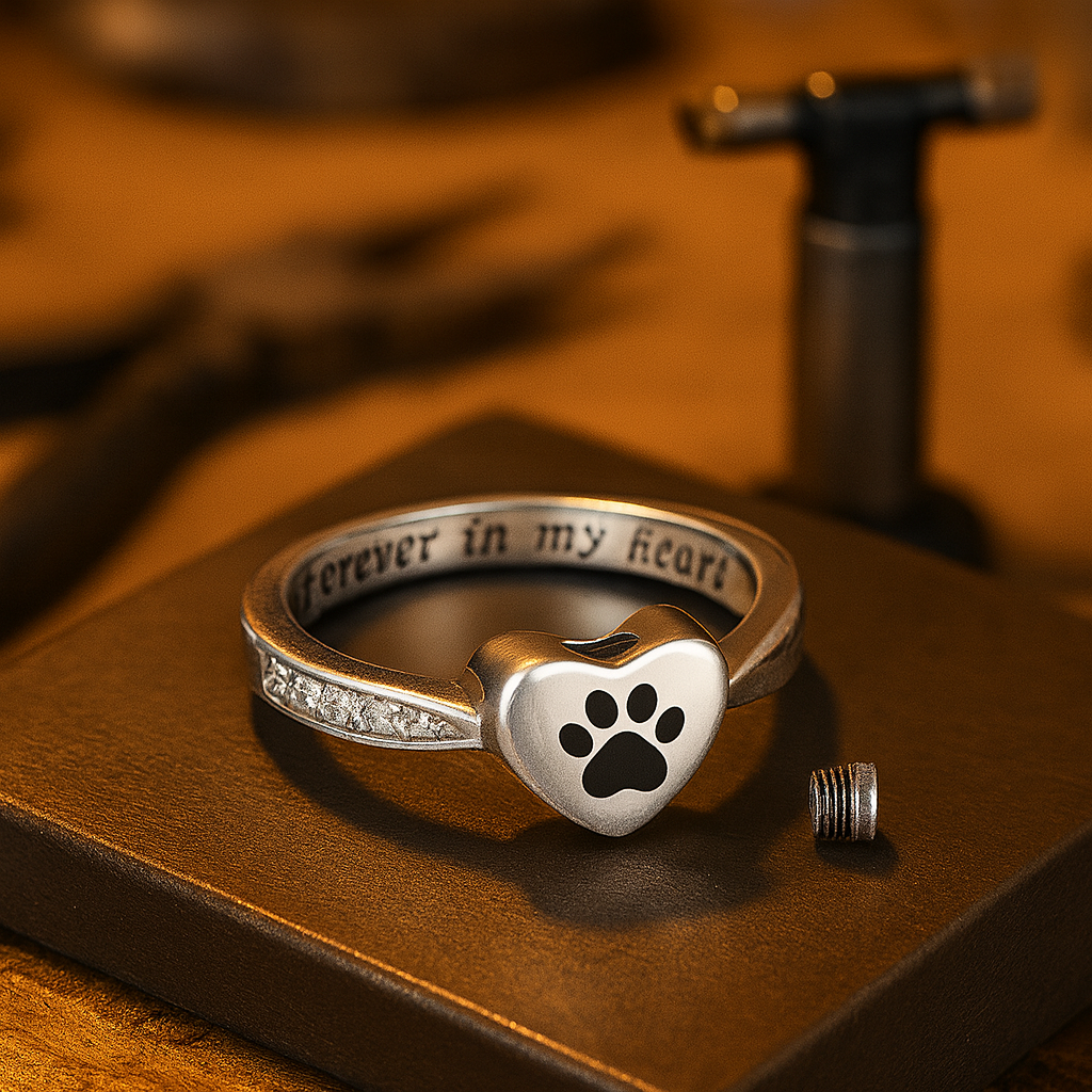 Bague Urne Commémorative pour Animal – Bijou de Souvenir Cœur Empreinte Patte