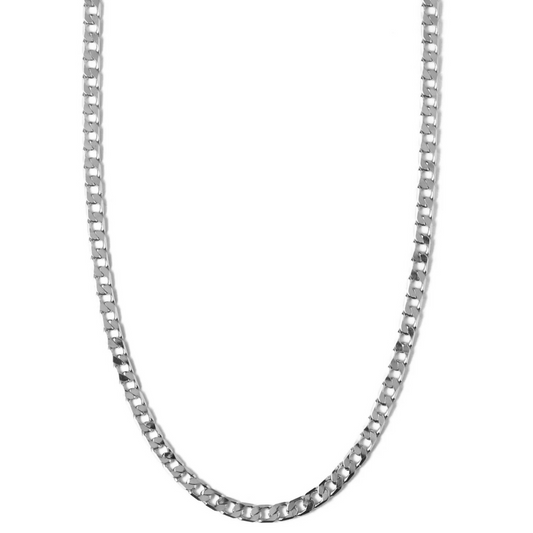 Collier Flat Link Curb Chain | Or Blanc
