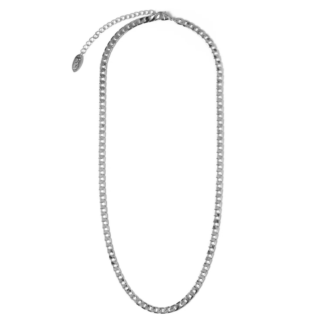Collier Flat Link Curb Chain | Or Blanc