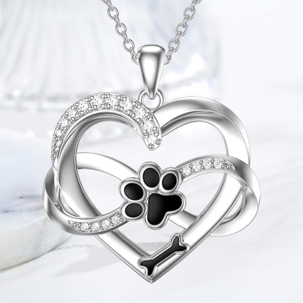 Collier Cœur Infini et Patte en Argent Sterling 925 avec Zircone