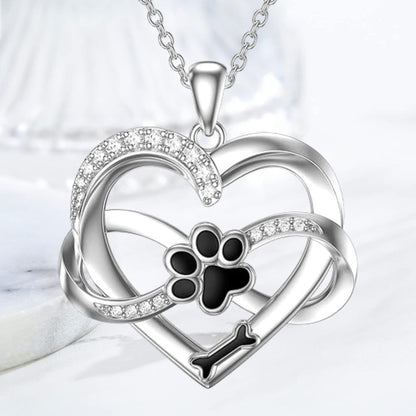 Collier Cœur Infini et Patte en Argent Sterling 925 avec Zircone