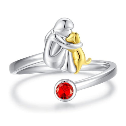 Bague Chien et Fille en Argent Sterling – Réglable et Symbolique
